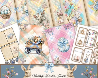 Vintage Easter printable junk journal kit, Easter Scrapbook pages, Spring Junk Journal, Bunny Junk Journal, digital download,