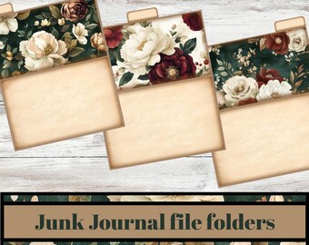 Junk journal file folders, ephemera, junk journal kit, Notebook Cards, Printable, Digital Download