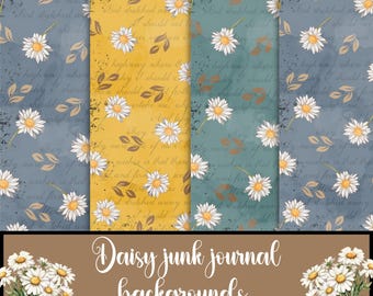 Papier numérique floral marguerite, papier de scrapbooking, pages de journal, téléchargement numérique,