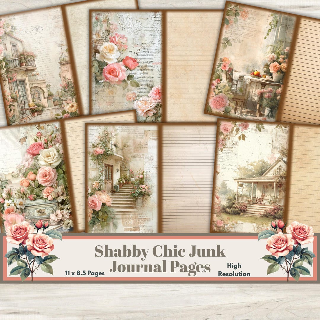 Shabby Chic Junk Journal Pages, Kit, Floral Junk Journal, Vintage Pink ...