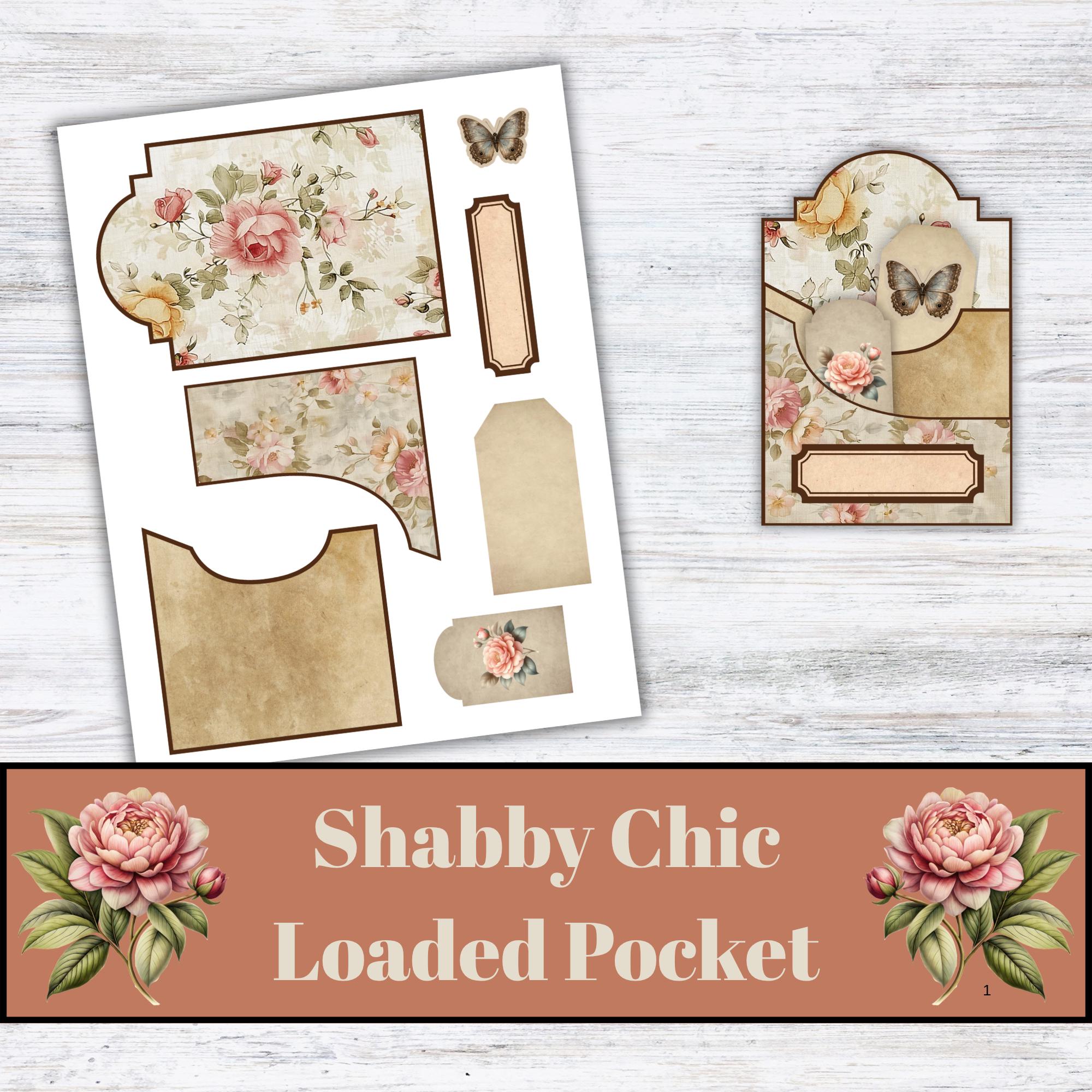 Vintage Rose Shabby Chic Loaded Pocket Tag, Ephemera, Junk Journal Tags ...