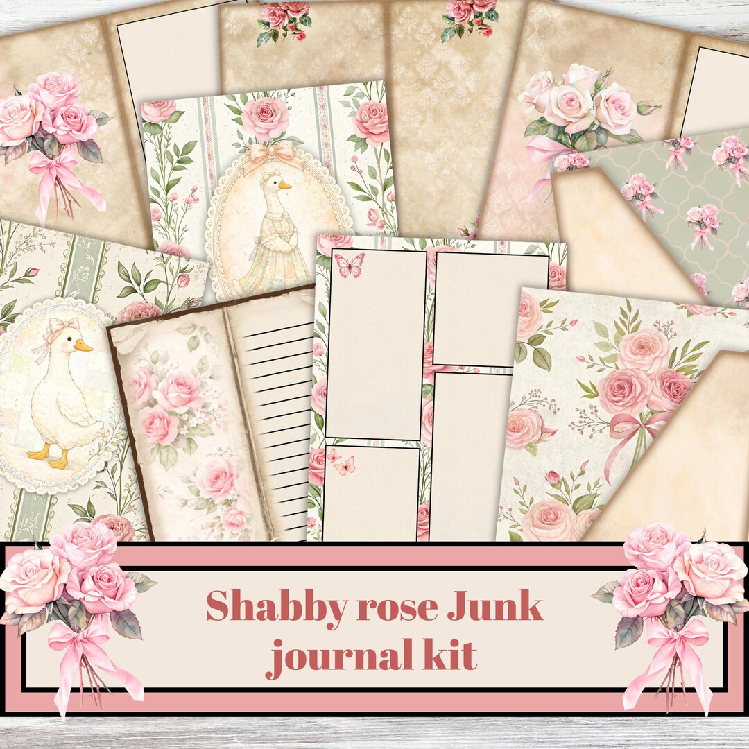 Junk Journal Pages Printable – Shabby Chic Rose Ephemera Kit – Vintage ...