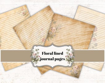 Lined journal pages, Plain, Blank, Lined, Ruled, Vintage, printable paper, filler paper, digital download, shabby paper boutique,