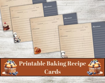 Blank printable baking gnome recipe cards, Junk Journal, Cooking, Baking, paper craft, Cookies, Digital Download,