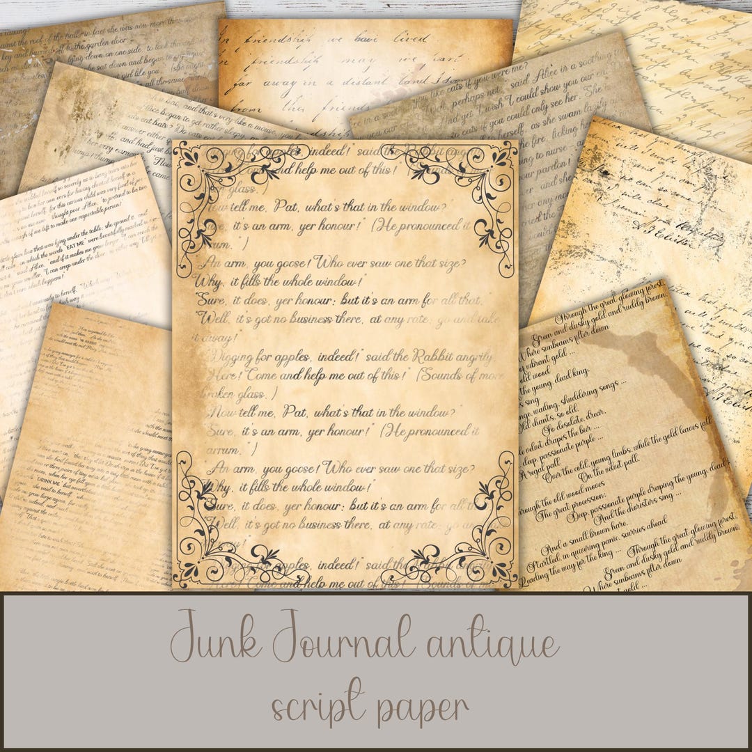 Neutral Vintage Script Junk Journal Pages, Antique Letters, Printable ...