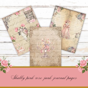 Pink rose digital junk journal pages, Junk journal PNG, Printable junk journal papers, Junk Journal kit, Instant download, Scrapbook paper,