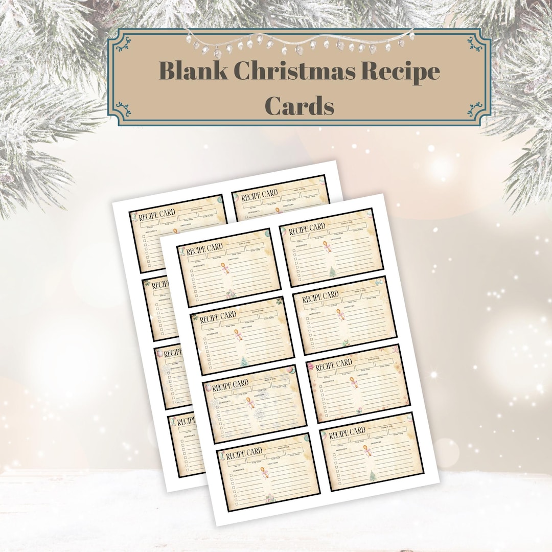 Blank Christmas Recipe Cards, Printable Christmas Cards, Labels