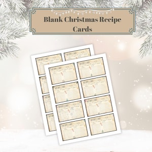 Blank Christmas recipe cards, Printable Christmas cards, Ephemera, Note cards, instant download,