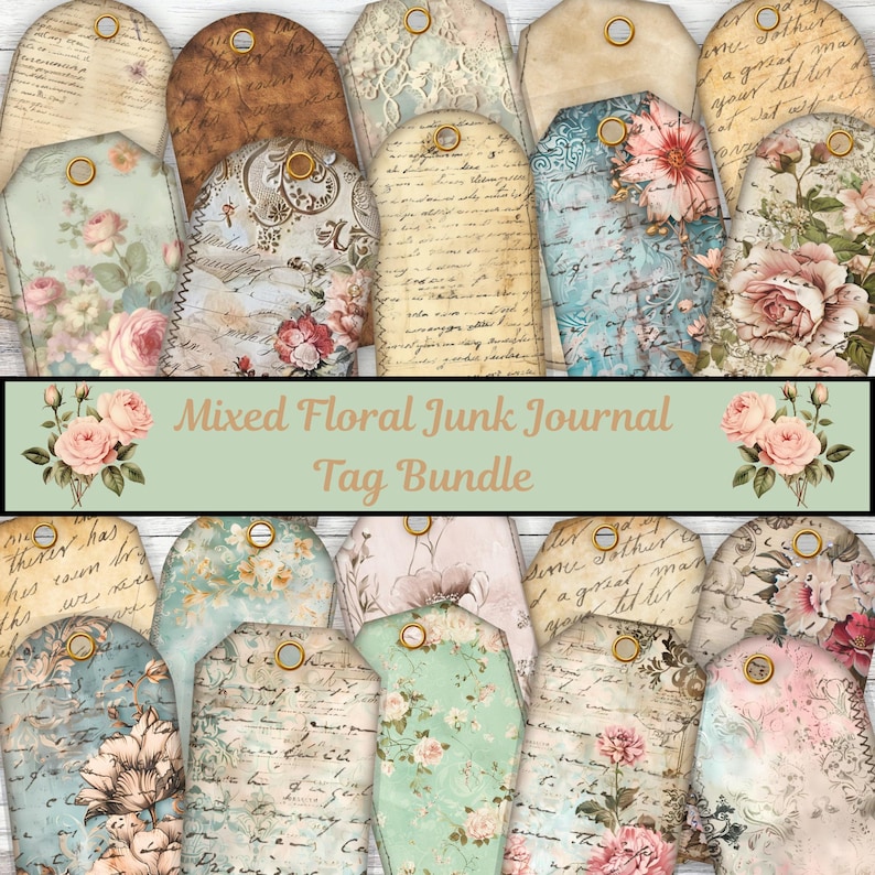 Mixed Junk Journal Tag Bundle, Junk Journal Embellishment, Loaded Tags ...