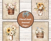 Country Rustic floral junk journal pages, Junk journal backgrounds, Scrapbook paper, Digital download, Ephemera, Floral junk journal prints,