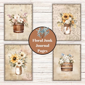 Country Rustic floral junk journal pages, Junk journal backgrounds, Scrapbook paper, Digital download, Ephemera, Floral junk journal prints,