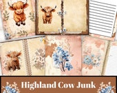 Highland cow Junk Journal pages, Junk journal prints, Farm junk journal, Cow Junk Journal Kit, Digital Collage Sheet, Instant Download,