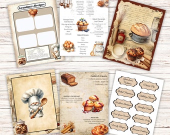 Kit de diario de recetas, páginas de diario de repostería, diario imprimible de cocina, tarjetas de recetas, libro de cocina, descarga digital.