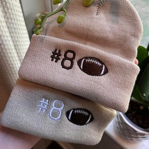 Embroidered Football Beanie Hat, Personalized Hat for Children, Player Number Hat, Hat with Monogram, Baby Hat, Unisex Toddler Hat, Newborn