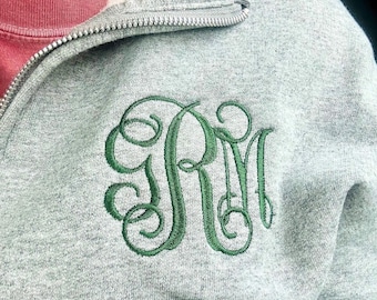 Monogram Quarter Zip Sweatshirt, Personalized Sweatshirt, Embroidered Quarter Zip, Custom Pullover, Monogrammed Gift for Her, Hood Full Zip