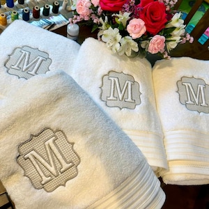 Monogram Embroidered Hand Towel Egyptian Cotton | Embroidered Towel | Embroidered Wash Towel Set | Luxury Hotel Style