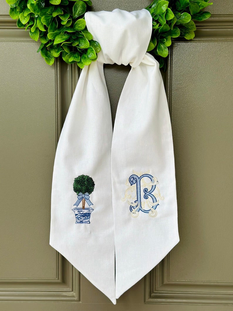 Personalized Embroidered Wreath Sash: Custom Initial Door Hanger