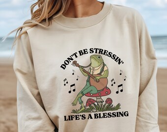 Cottagecore Frog Sweatshirt, Retro Sweatshirt, Frog Sweatshirt, Mental Health Sweatshirt, Funny Sweatshirt Women, meme shirt.