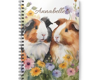 Carnet de notes A5 floral personnalisé pour cochons d'Inde, bloc-notes personnalisable, petit agenda à spirales, cadeau pour les amoureux des animaux, cadeaux pour cochons d'Inde.