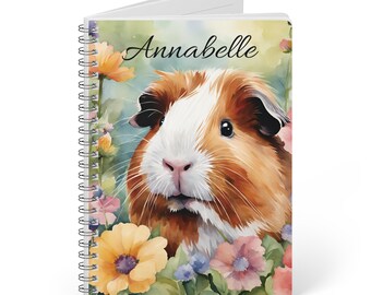 Carnet A5 floral pour cochon d'Inde, journal personnalisé, bloc-notes personnalisable, petit agenda à spirales, cadeau pour les amoureux des animaux, cadeaux pour cochon d'Inde.