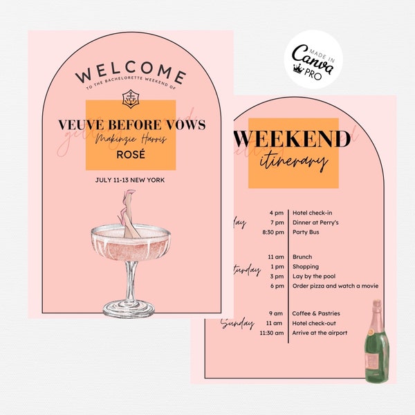 Canva Pro - Bachelorette Weekend Invitation | Veuve Before Vows Modern Digital Invite | Template | Fully Editable