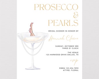 Canva Pro - Prosecco & Pearls Bridal Shower Invitation | Template | Fully Editable
