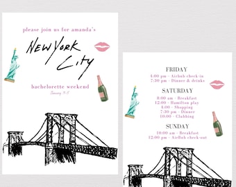 Canva Free - New York City Bachelorette Invitation | Itinerary | Template | Modern Digital Invite | Fully Editable