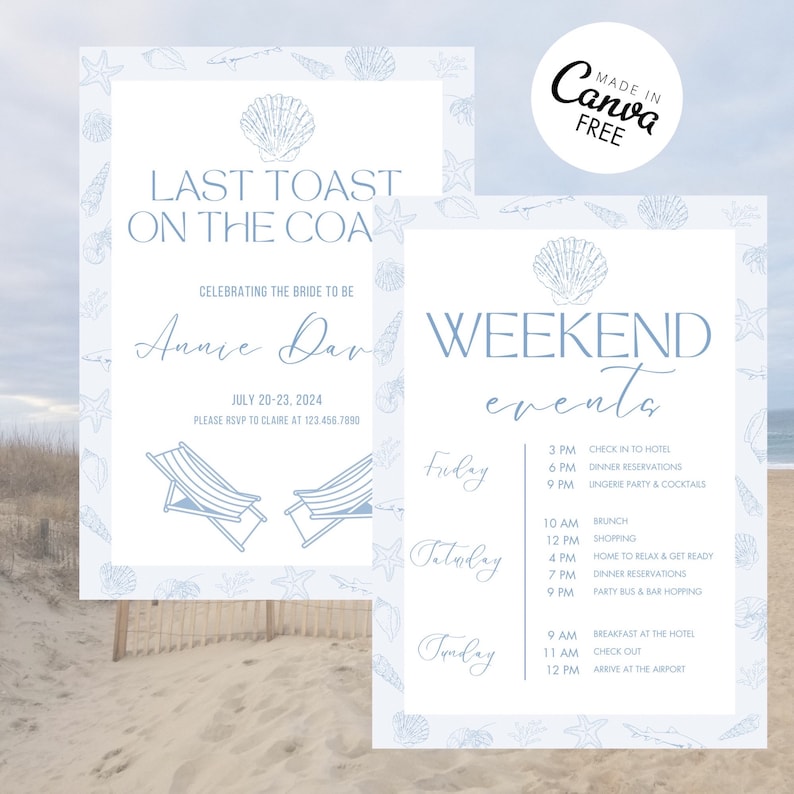 Canva Free Bachelorette Weekend Invitation Last Toast on the Coast Modern Digital Invite