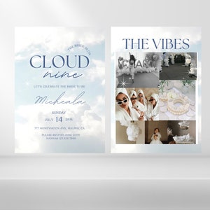 Bridal Shower Invitation | On Cloud Nine Modern Digital Invite | Template | Fully Editable