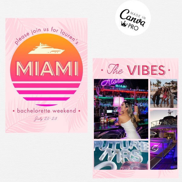 Canva Pro - Miami Bachelorette Invitation | Itinerary | Template | Yacht | Modern Digital Invite | Fully Editable