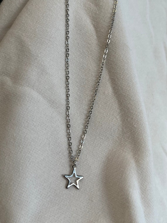 silver star necklace | stainless steel silver star necklace | nickel free star necklace |