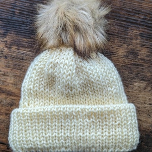 Knit Baby Beanie Hat, Removable Pom Pom, Neutral Color Knit Baby Beanie, 2 Color Options, One Size Fits Most, Baby Shower Gift