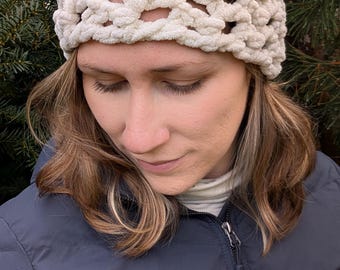 Adult Teen Ladies Crochet Headband, Ribbed Knit Earwarmer, Women's Unique Style Headbands Winter Accessories