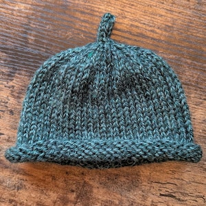 Knit Baby Hat, Earth Toned Green Beanie, Natural Fiber Neutral Baby Beanie, Gender Neutral Baby Shower Gift, Newborn