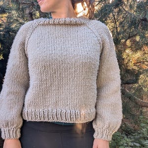 Handmade Knit Cropped Sweater: Women&#39;s Raglan Pullover