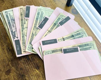 Intercalaires de portefeuille plastifiés | Système d'enveloppes de trésorerie pour la budgétisation | Organiseur d'argent liquide réutilisable pour méthode Dave Ramsey - (Rose)