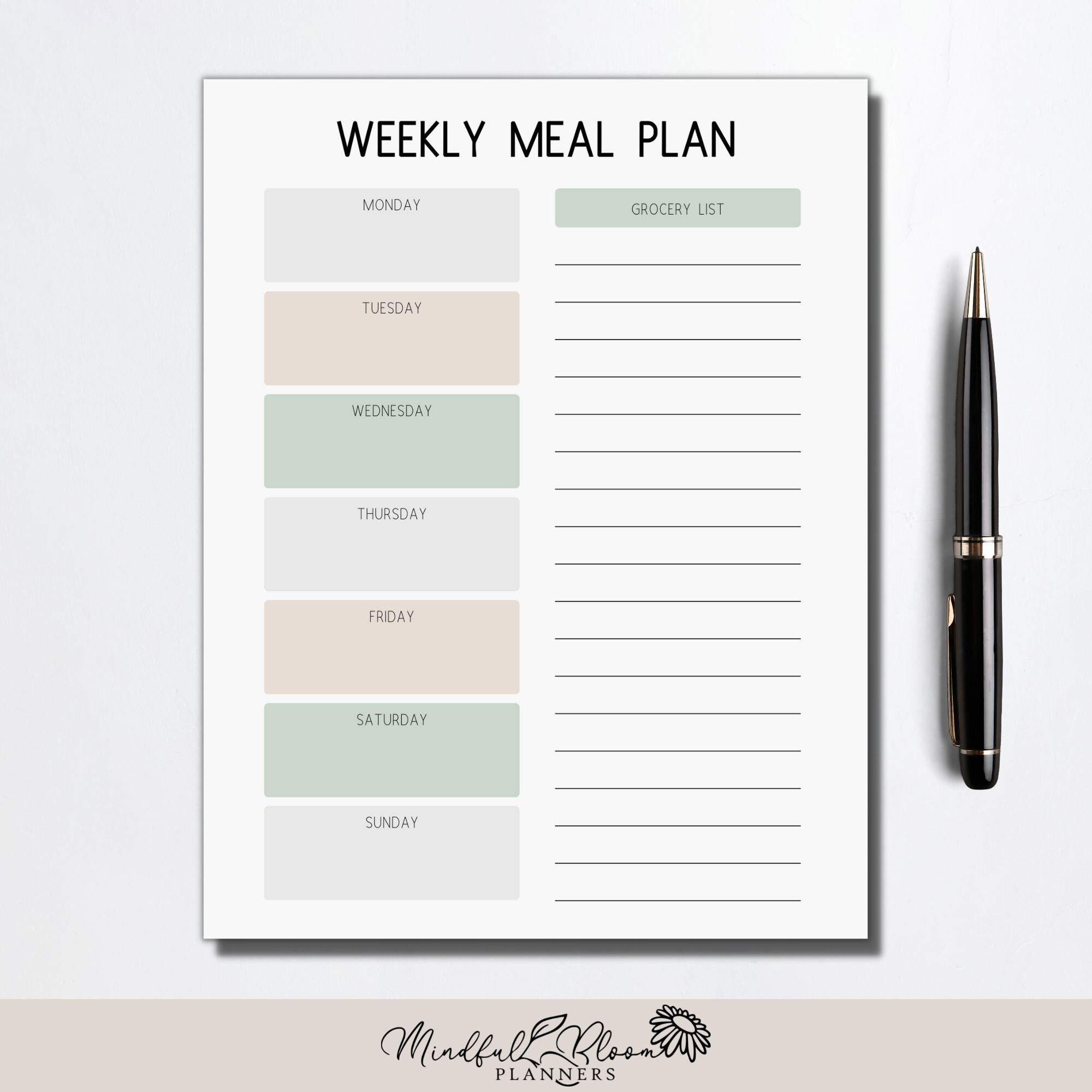 Weekly Meal Plan Template, Blank Meal Planner, Meal Prep Template