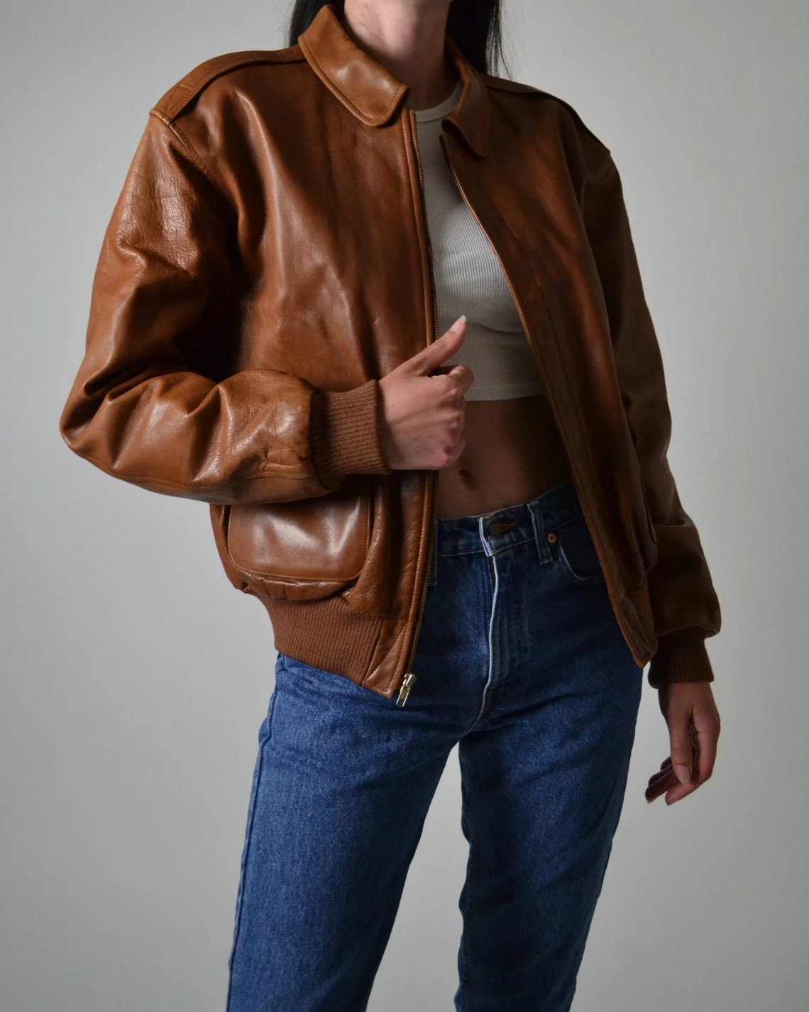 Womens Brown Ralph Lauren Style Leather Jacket - Etsy