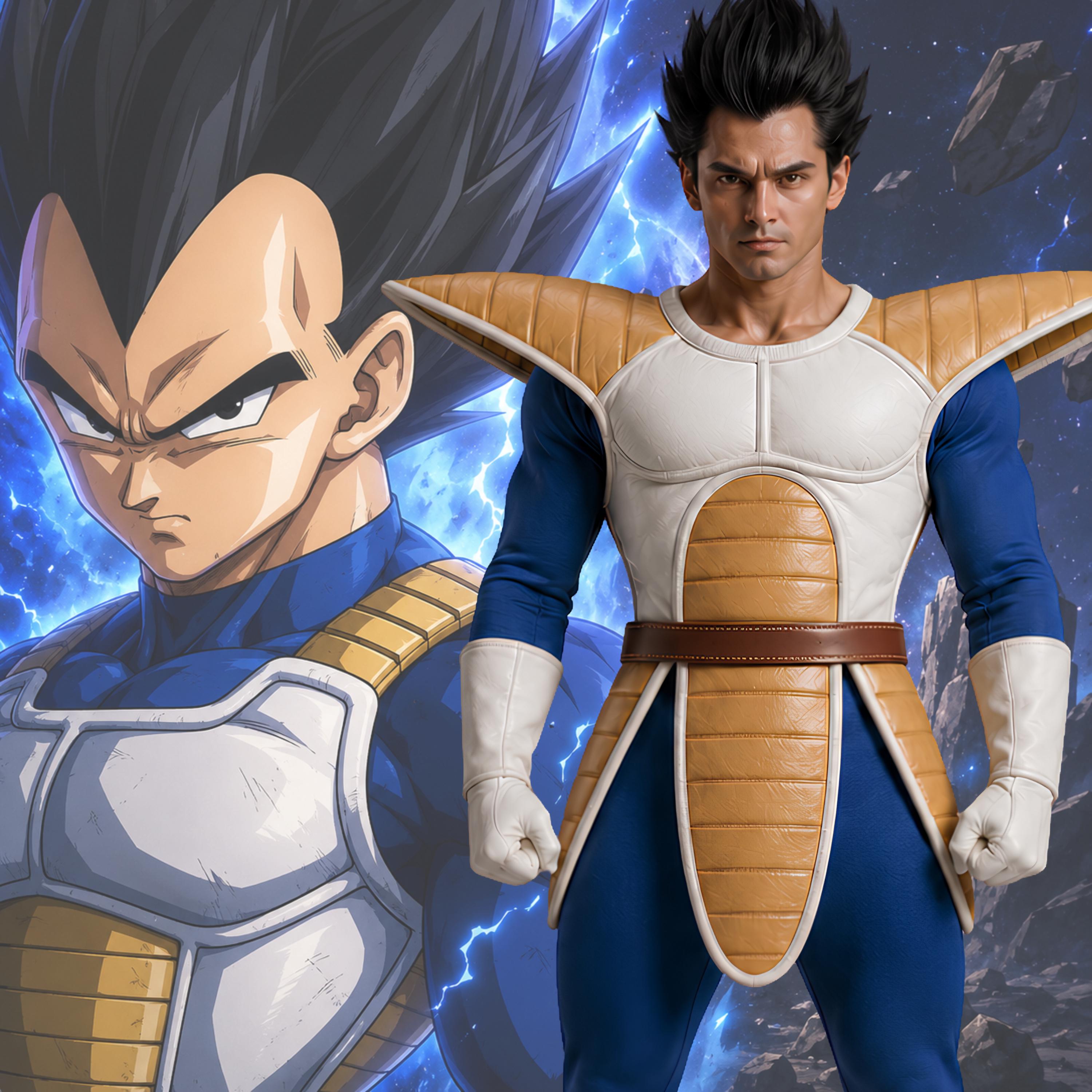 Saiyan Warrior Inspired Leather Armor Vest, White Gold Anime Battle Cosplay Chest Armor, Comic Con Halloween Costume