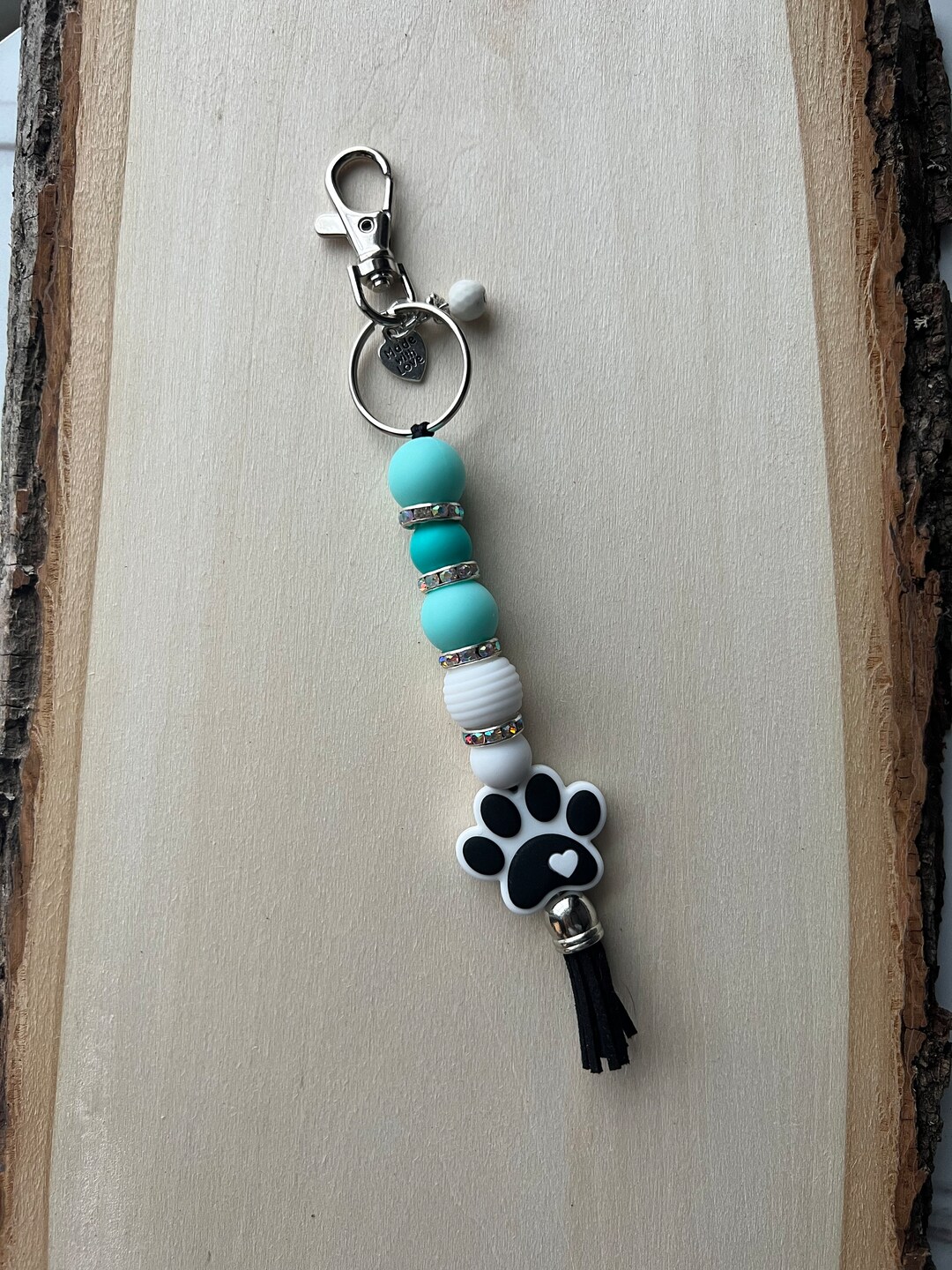 Teal & White Dog Paw Keychain Etsy