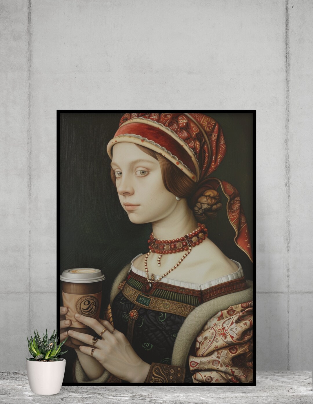 ART PRINT Renaissance Woman Drinks Coffee to Go, Eclectic Art, Altered ...
