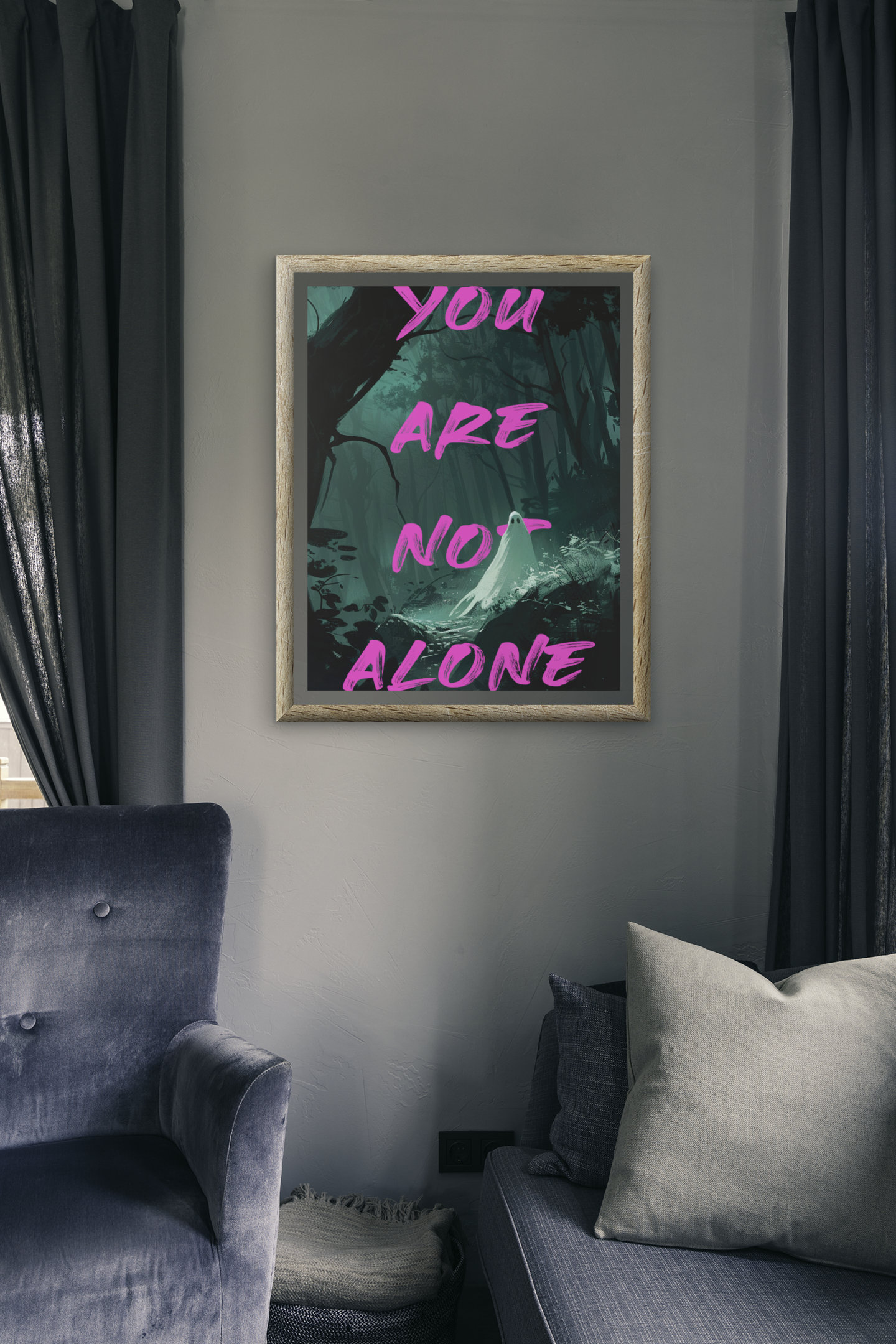 You Are Not Alone Poster, Ironic Wall Art, Creepy Decor, Eclectic Decor