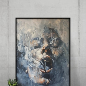 ART PRINT Woman Smokes A Cigarette, Portrait Of A Woman, Printable Art, Digital Art Print Poster, Art Illustration, Maximalist Art