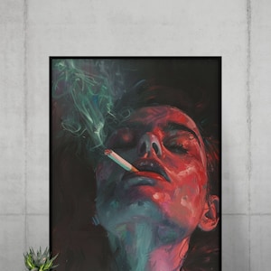 ART PRINT Woman Smokes A Cigarette, Portrait Of A Woman, Printable Art, Digital Art Print Poster, Art Illustration, Maximalist Art