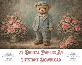 Horizontal Toys Digital Teddy Bear Graphics DIY Prints Set of 32 Decoupage (Instant Download)
