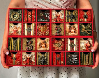 Handmade Advent Calendar With Drawers Vintage Style Christmas Decoration Family Heirloom Xmas Countdown Angels
