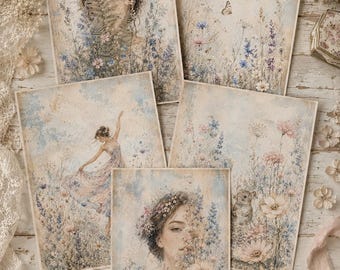 Flowers Watercolor 14 SET Meadow Decoupage Digital Graphics Woman Printable A4 Images  Instant Download