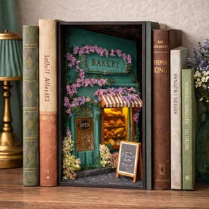 Book Nook Bakery Alley Miniature Bakehouse Handmade Booknook Bread Shop Bookend Light Bookshelf Decoration