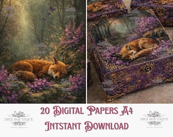 Forest Animals Digital Prints, Sleeping Bear, Fox, Deer (Digital Download)
