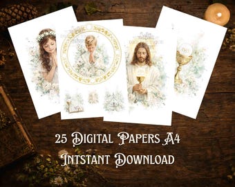 First Holy Communion Digital Graphics Religious Printable A4 Images SET Decoupage Scrapbooking Instant Download